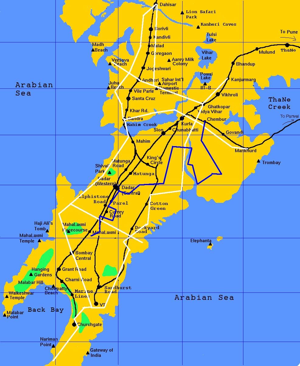Mumbai, đường ray xe lửa bản đồ