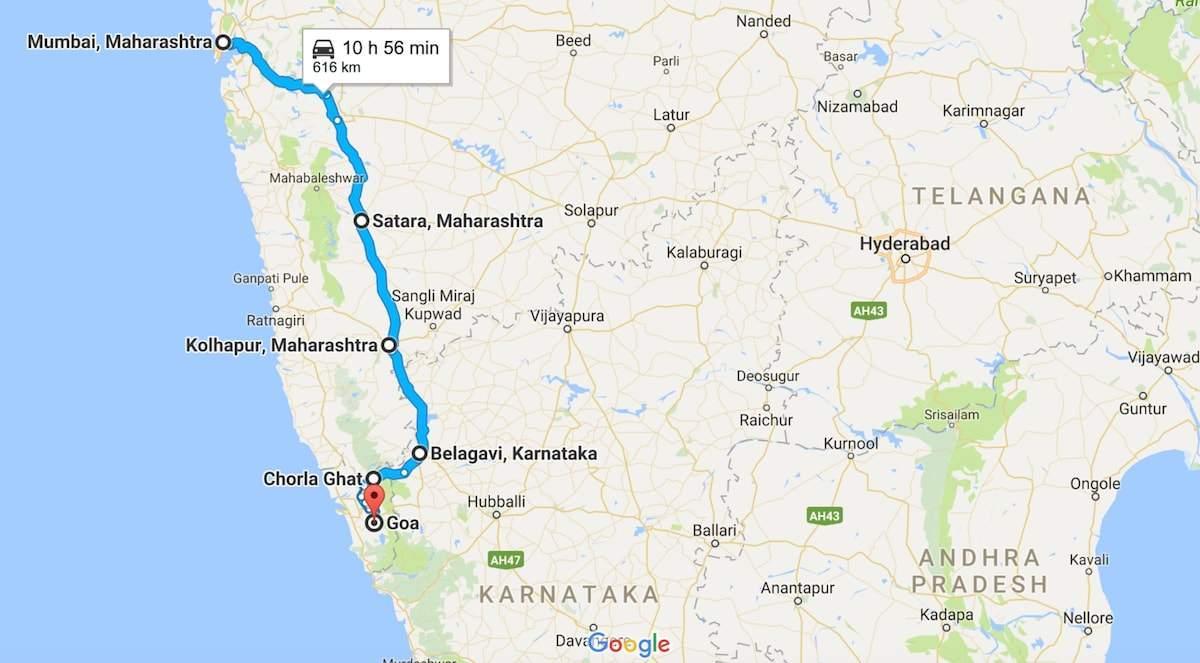 Mumbai để goa bản đồ đường