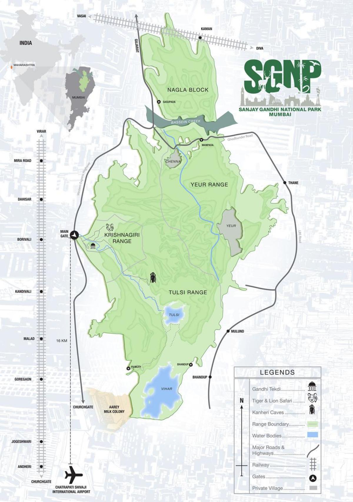 bản đồ của ngày gandhi công viên quốc gia